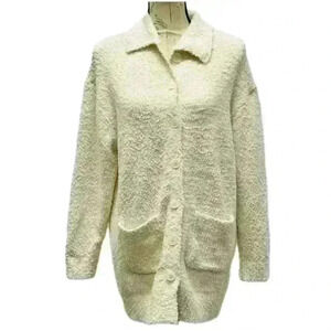 Sanctuary Women’s Ivory Button Up Fuzzy Cardigan Sweater with Pockets Size M